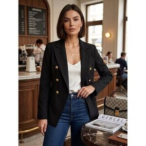 Double Breasted Gold Button Melody Black Polyester Blazer Size S Small